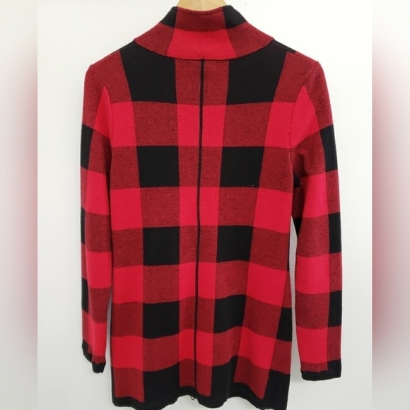 Adrienne Vittadini Red and Black Buffalo Check Full Zip Sweater Women's Sz M - Picture 3 of 7